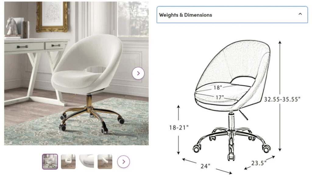 Considering a chair’s weight and dimension on the website 